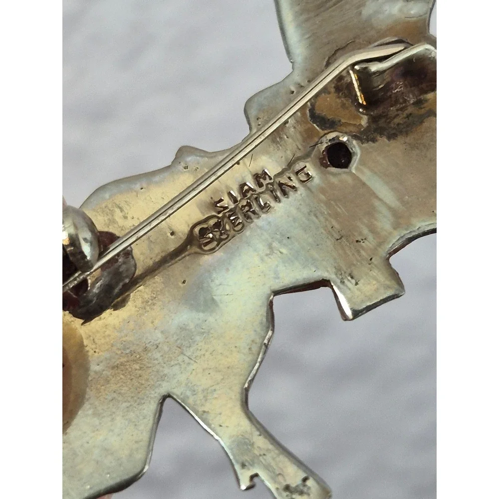 Siam Sterling Vintage Blue Enamel Horse Brooch Pin Silver Equestrian Thai